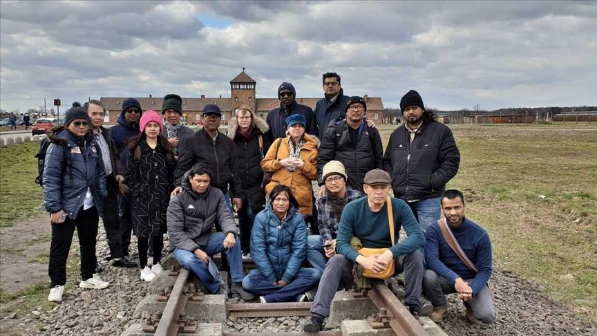 Human rights defenders and genocide scholar-activists from four continents on a study tour of Auschwitz-Birkenau, Poland, 12 March 2020.